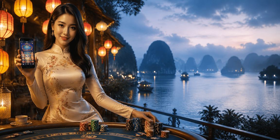 Người chơi trải nghiệm casino trực tuyến trong không gian đèn lồng Hội An về đêm